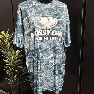 Mossy Oak Elements FIshing 40 UPF Sun protection  crewneck,water pattern,stretch